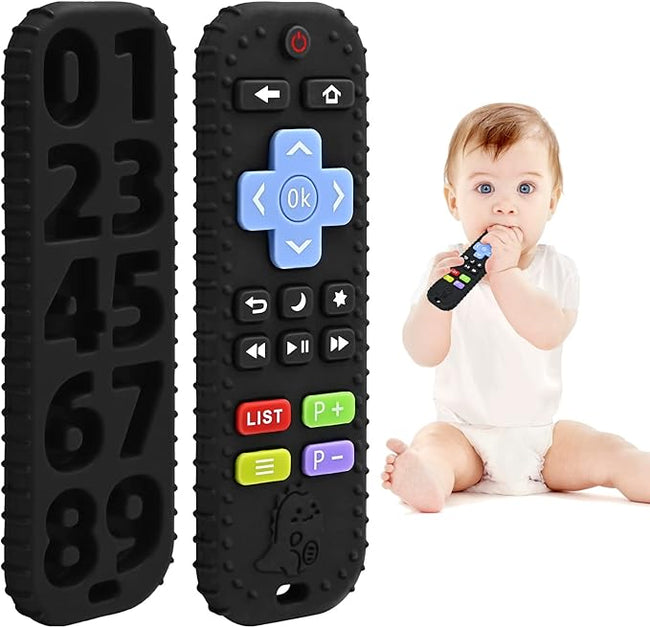 Teething Relief Teethers Toys for Babies 3-6 12 Months Gifts, Silicone Remote Control Baby Teether Bath Toys for 3 6 9 Months Newborn Infant Boy Girl Autism, Food Grade Silicone Sensory Toys, Black Hover Image