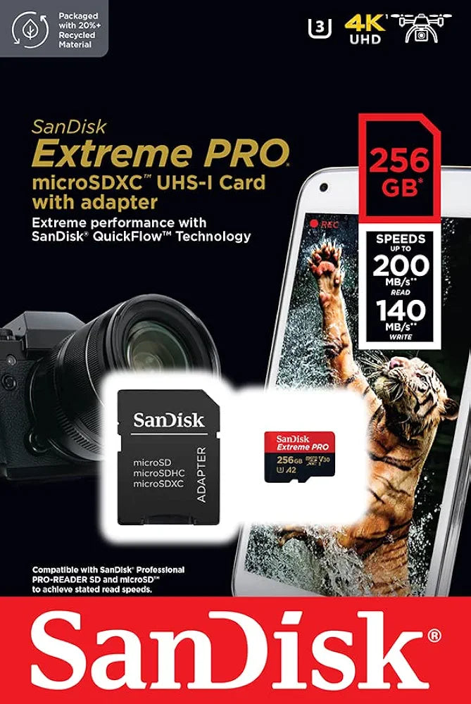 SANDISK Extreme PRO micro SD card 256GB + SD adapter 