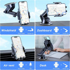 Blukar Car Phone Holder, Adjustable Car Phone Mount Cradle 360° Rotation - 4 in 1 Super Stable for Dashboard/Windscreen/Air Vent, One Button Release for All 4.7 to 6.7 inch Smartphones