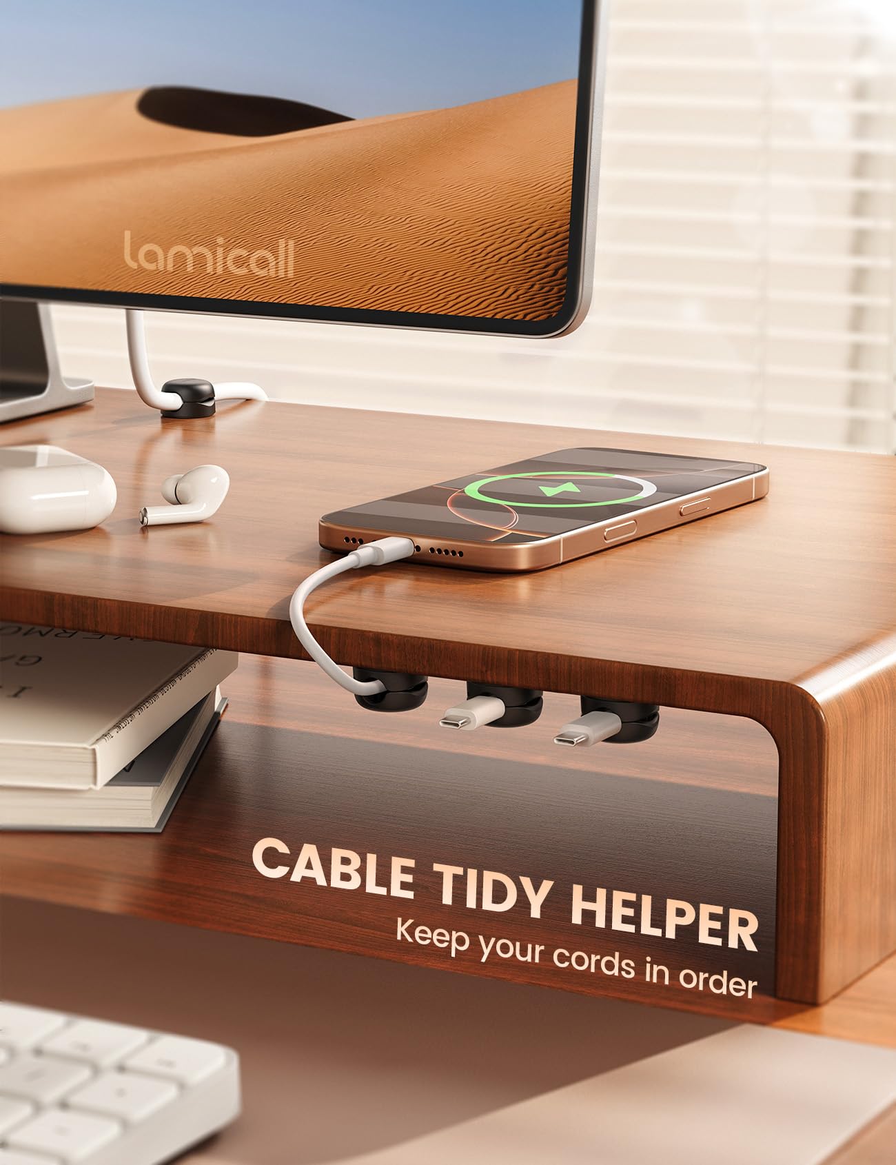 Lamicall [6 Pack] Spring Cable Holder Clips - [20% Smaller Volume] No-residue Cable Management, Cord Organiser, Desk Tidy, Phone Charging Wire Keeper for USB, HDMI, Wall, PC, Car, Office, Home - 8mm