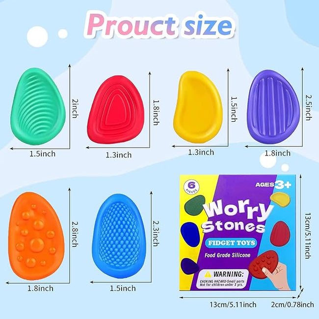 6 Pcs Sensory Stone, Fidget Toys for Kids Adults,Worry Stone Fidget, Sensory Toys for Autism, Fidget Stress Toys for Anxiety Relief Hover Image