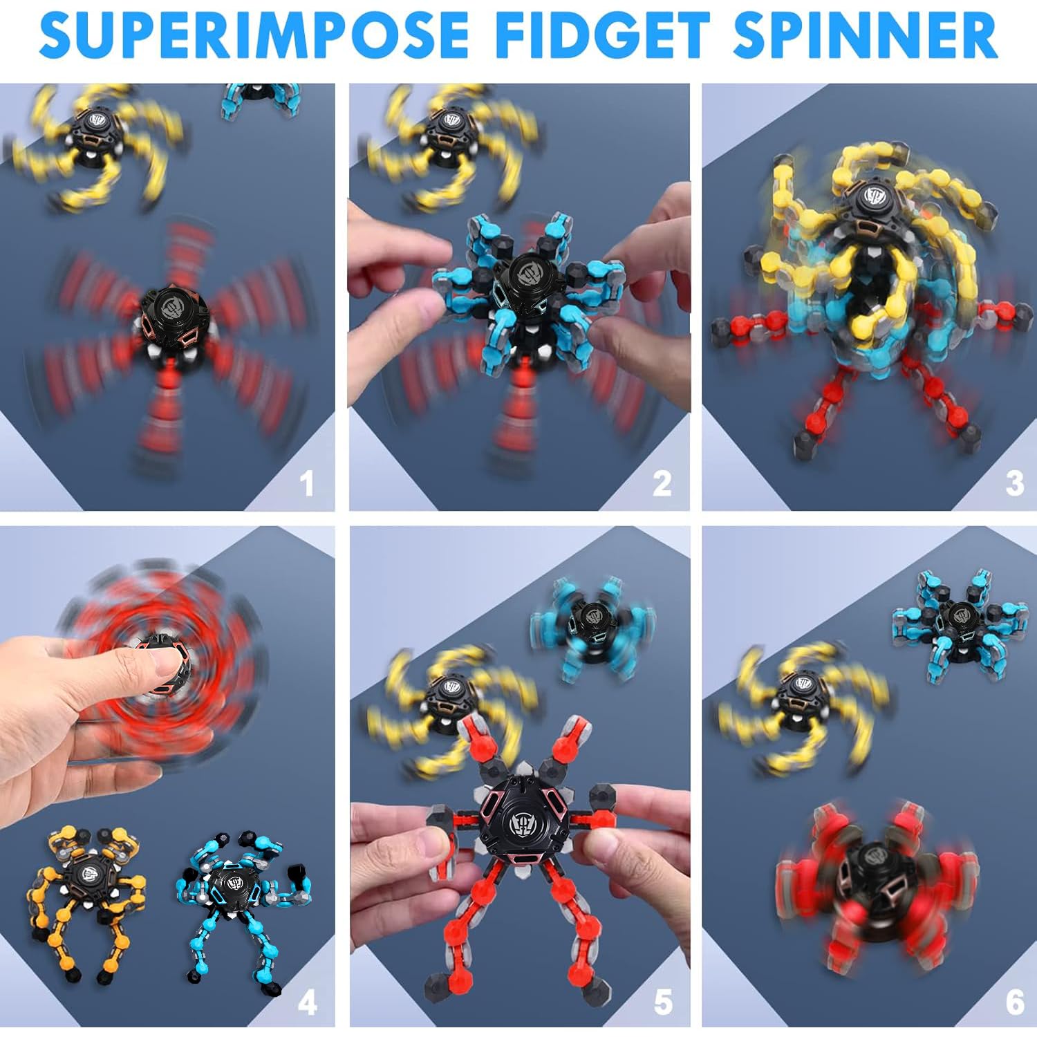 NEW Transformable Sensory Fidget Spinner Toy, Funny DIY Spin Top Hand Finger Spinner Creative Fingertip Mechanical Gyro for Kids Adults, All Ages