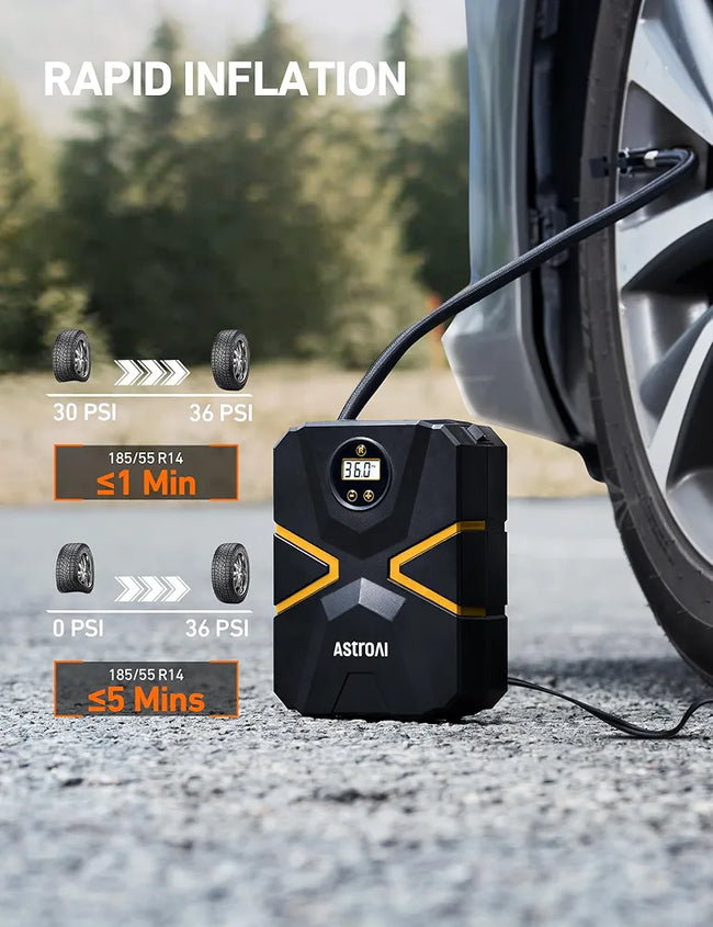 AstroAI Tyre Inflator Air Compressor 12V DC, Car Accessories Digital Tyre Pump 150 PSI, Preset Tyre Pressure & Auto Shutoff, Electric tyre Pumps for Cars Motorcycles Bikes Main Image