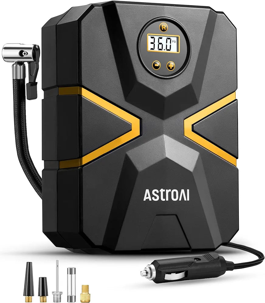 AstroAI Tyre Inflator Air Compressor 12V DC, Car Accessories Digital Tyre Pump 150 PSI, Preset Tyre Pressure & Auto Shutoff, Electric tyre Pumps for Cars Motorcycles Bikes 