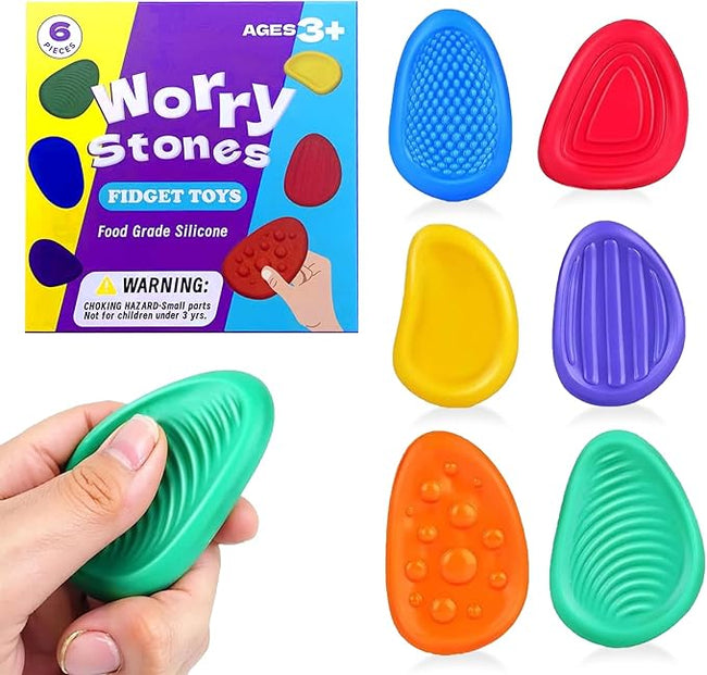 6 Pcs Sensory Stone, Fidget Toys for Kids Adults,Worry Stone Fidget, Sensory Toys for Autism, Fidget Stress Toys for Anxiety Relief Main Image