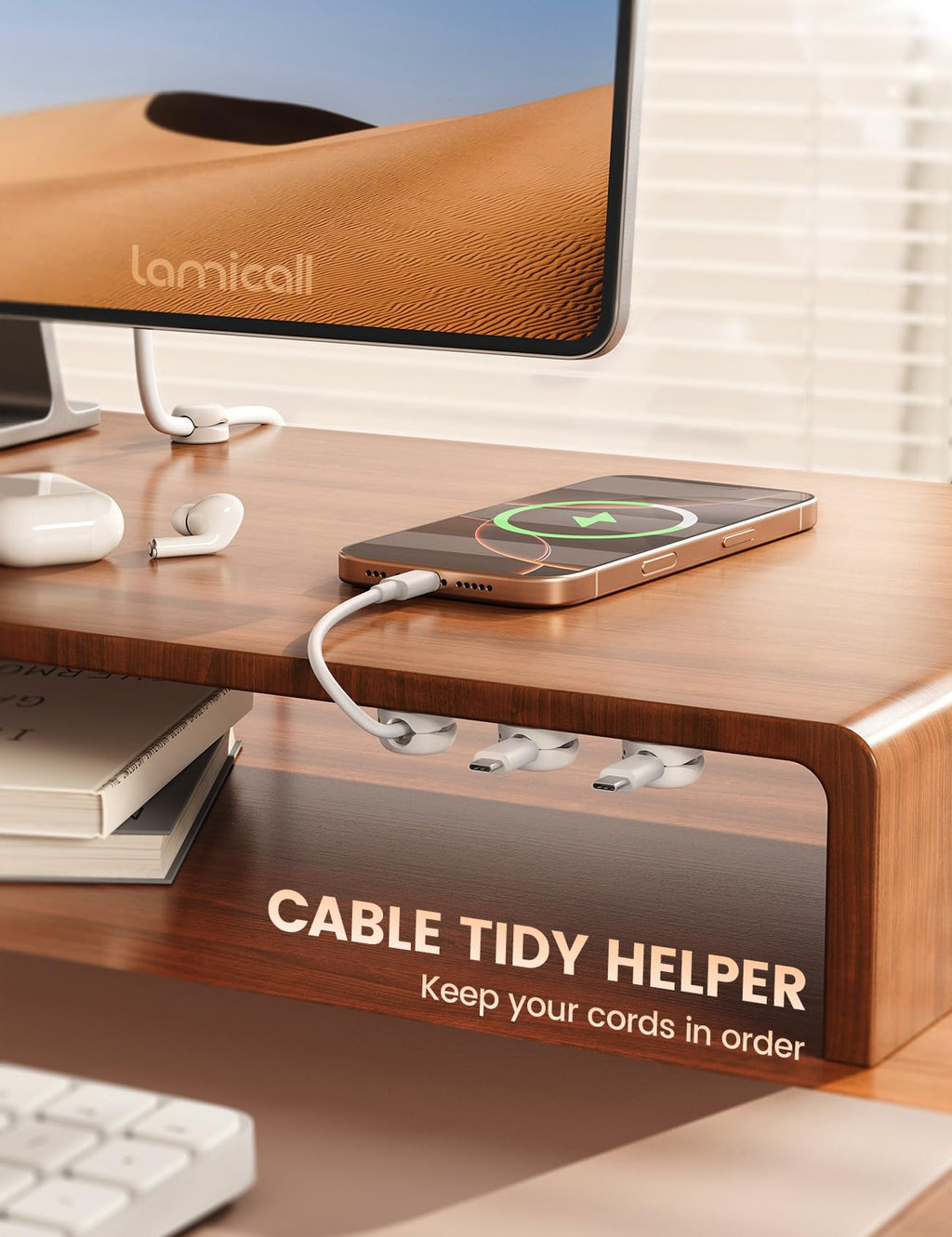 Lamicall [6 Pack] Spring Cable Holder Clips - [20% Smaller Volume] No-residue Cable Management, Cord Organiser, Desk Tidy, Phone Charging Wire Keeper for USB, HDMI, Wall, PC, Car, Office, Home - 8mm
