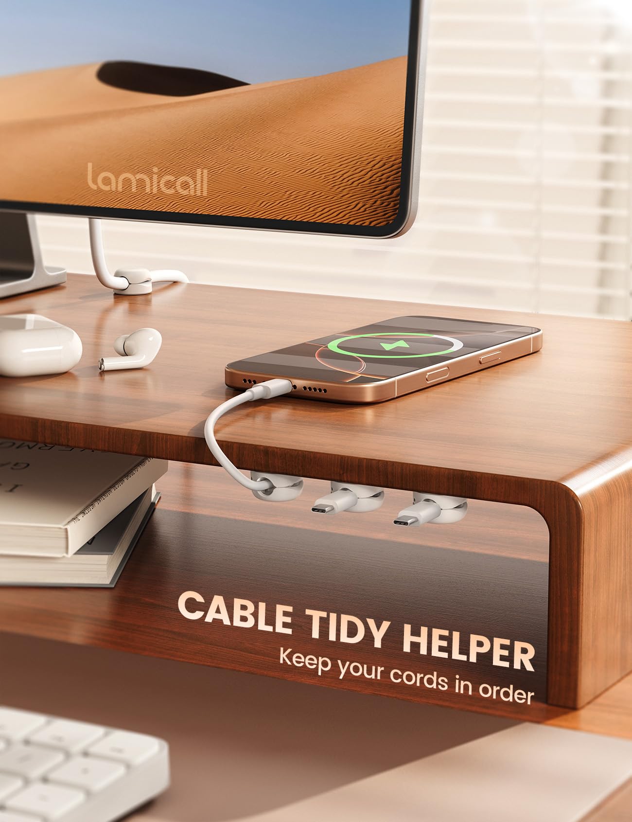 Lamicall [6 Pack] Spring Cable Holder Clips - [20% Smaller Volume] No-residue Cable Management, Cord Organiser, Desk Tidy, Phone Charging Wire Keeper for USB, HDMI, Wall, PC, Car, Office, Home - 8mm