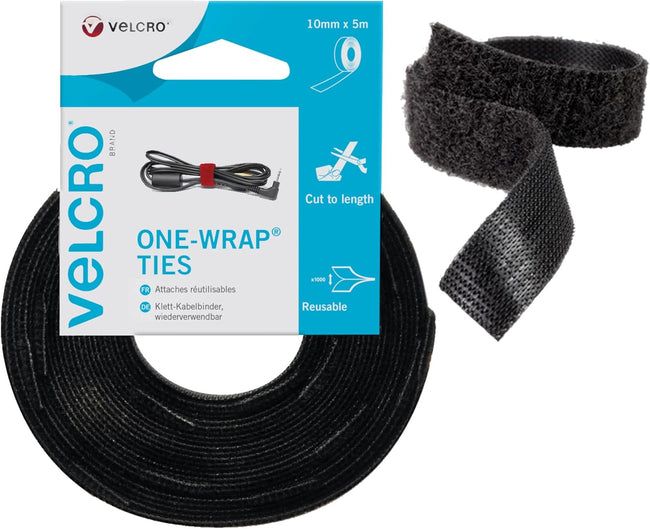 One Wrap Tape Reusable 10X Double Sided Cable Ties Hook & Loop Wire Tidy Straps Hover Image
