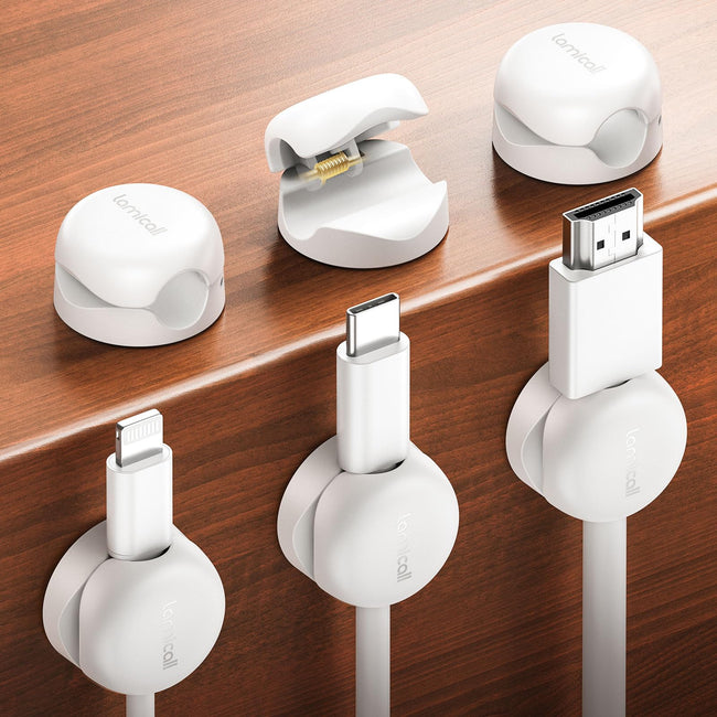 Lamicall [6 Pack] Spring Cable Holder Clips - [20% Smaller Volume] No-residue Cable Management, Cord Organiser, Desk Tidy, Phone Charging Wire Keeper for USB, HDMI, Wall, PC, Car, Office, Home - 8mm Main Image