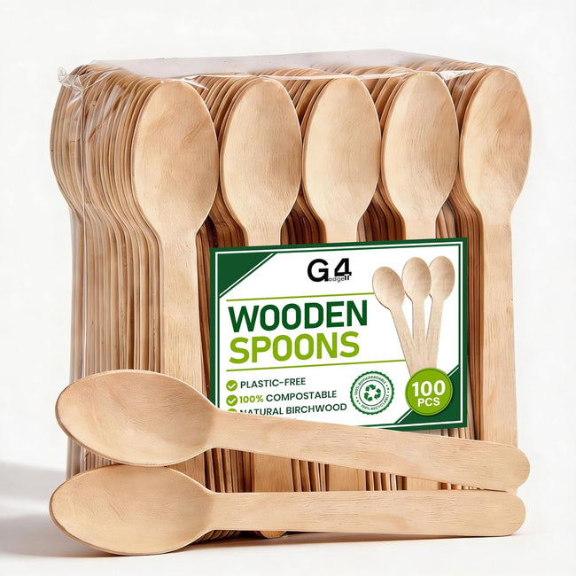 Caterpack Natural Recycleable Wooden Spoon TeaSpoon Kitchen Utensil Cutlery Tool Hover Image