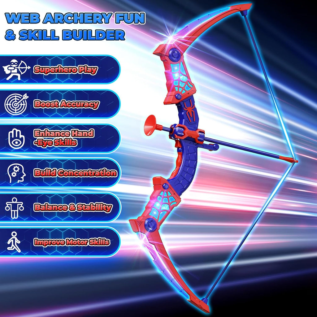 Toys for Age 3-12, Boys Toy Bow Arrow With Red & Blue LED Lights, Quiver & Web Target, Kids Toys Gifts for 3 4 5 6 7 8 10 Year Old Boys Kids Birthday Presents for 3 4 5 6 7 8 9 10 Year Olds Boys Girls