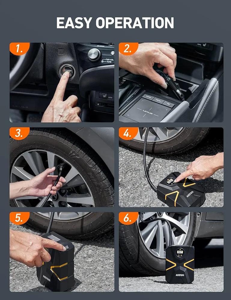 AstroAI Tyre Inflator Air Compressor 12V DC, Car Accessories Digital Tyre Pump 150 PSI, Preset Tyre Pressure & Auto Shutoff, Electric tyre Pumps for Cars Motorcycles Bikes 