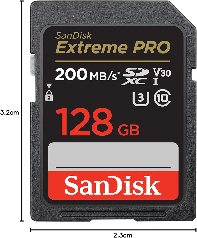 SanDisk 128GB Extreme PRO SDXC card, SD Card, V30 Memory Card, 4K UHD, up to 200 MB/s, SanDisk QuickFlow Technology, RescuePro Deluxe Data Recovery Software, UHS-I, Class 10, U3, V30