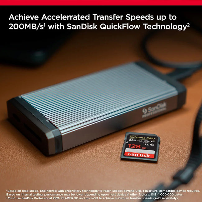 SanDisk 128GB Extreme PRO SDXC card, SD Card, V30 Memory Card, 4K UHD, up to 200 MB/s, SanDisk QuickFlow Technology, RescuePro Deluxe Data Recovery Software, UHS-I, Class 10, U3, V30 Main Image