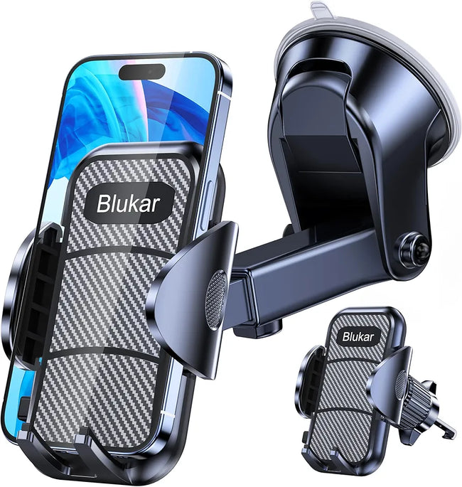 Blukar Car Phone Holder, Adjustable Car Phone Mount Cradle 360° Rotation - 4 in 1 Super Stable for Dashboard/Windscreen/Air Vent, One Button Release for All 4.7 to 6.7 inch Smartphones Hover Image