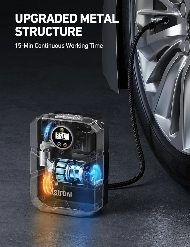 AstroAI Tyre Inflator Air Compressor 12V DC, Car Accessories Digital Tyre Pump 150 PSI, Preset Tyre Pressure & Auto Shutoff, Electric tyre Pumps for Cars Motorcycles Bikes 