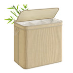Bamboo Laundry Basket 3 Compartments, Dirty Clothes Hamper, 170 Liters, Removable and Machine Washable Bag, Lid, Handles, Laundr