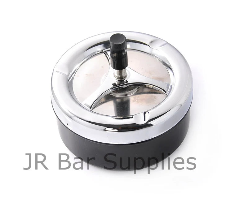 Round Push Down Spinning Metal Ashtray with Cigarette Cigar Smoking Smoke Ash Tray - Black
