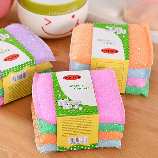 Kitchen nonstick oil scouring pad oil cleaning cloth washing cloth to wash cloth towel brush bowl cloth sponge 4 pcs Hover Image