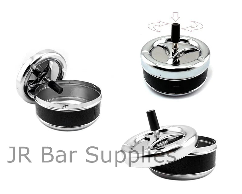 Round Push Down Spinning Metal Ashtray with Cigarette Cigar Smoking Smoke Ash Tray - Black