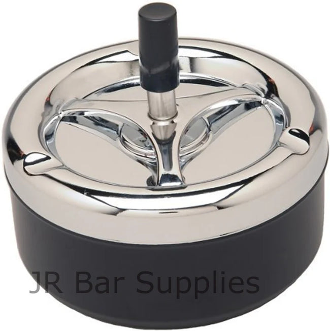 Round Push Down Spinning Metal Ashtray with Cigarette Cigar Smoking Smoke Ash Tray - Black Hover Image