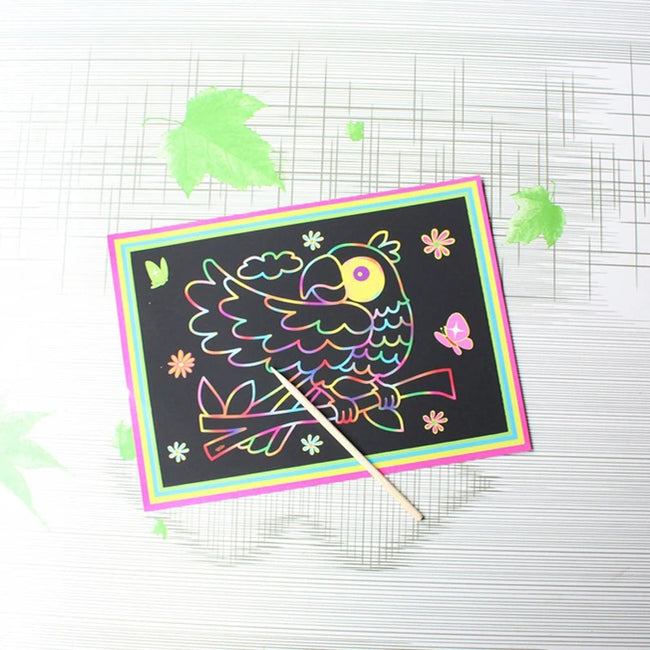 10 pcs 13x 9.8cm Scratch Art Paper Magic Painting Paper with Drawing Stick For Kids Toy Colorful Drawing Toys Main Image