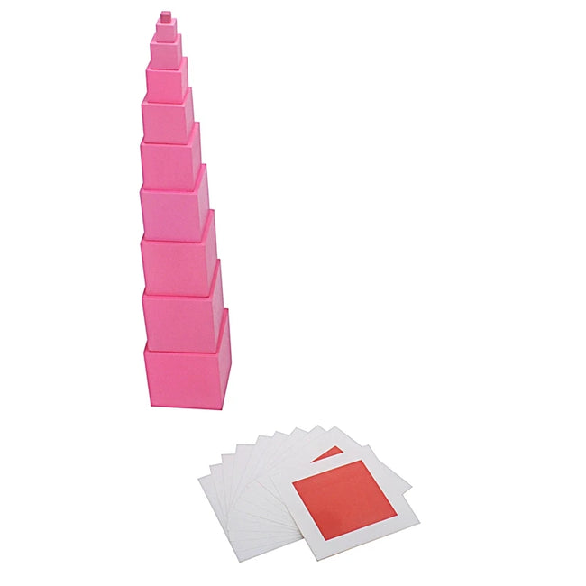 Montessori Materials Pink Tower with 10Pcs Stand Cards 0.7-7CM Early Childhood Education Preschool Kids Toys Brinquedos Juguetes Main Image