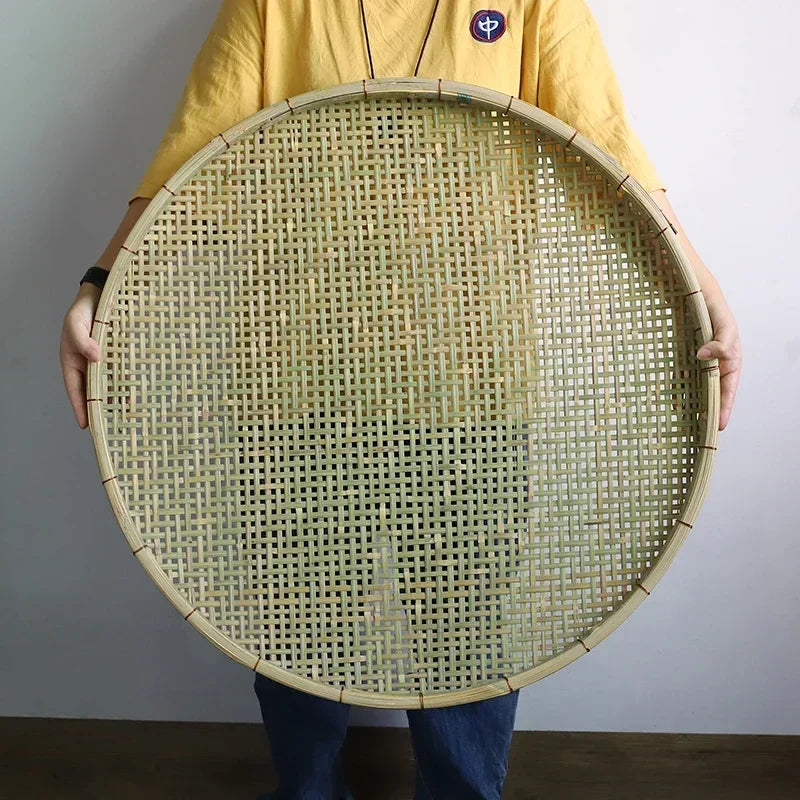 Bamboo Weaving Flat Perforated Sieve Dustpan Household Weaving Handmade Bamboo Products Bamboo Sieve porose roundness