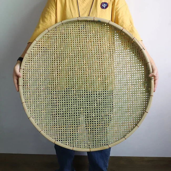 Bamboo Weaving Flat Perforated Sieve Dustpan Household Weaving Handmade Bamboo Products Bamboo Sieve porose roundness Hover Image