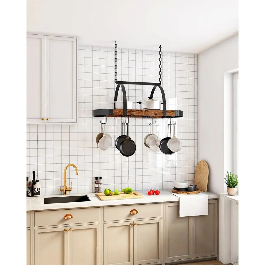 Pot Rack, Pot Hanger for Kitchen, Ceiling Mounted Pot Holder, Cookware Organizer with 12 SShaped Hooks, for Pot, Pan Storage, Sp