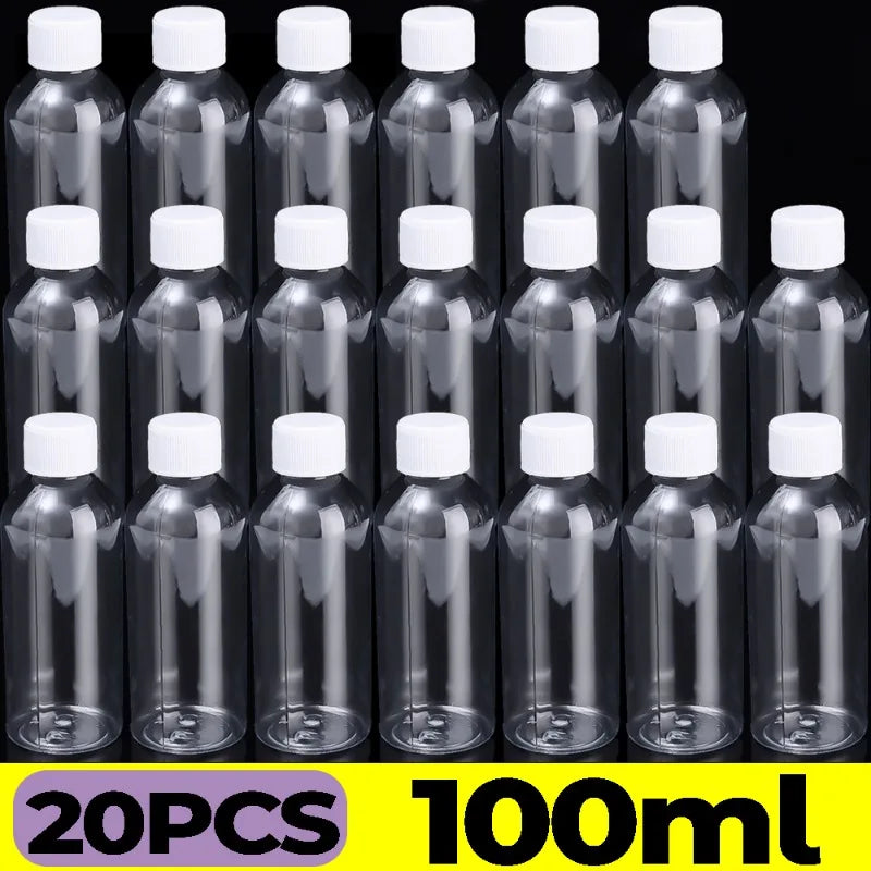 1/20PCS Refillable Bottle Empty Plastic Transparent Bottle with Screw Cap Portable Squeeze Sample Container 10/20/30/50/80/100ml