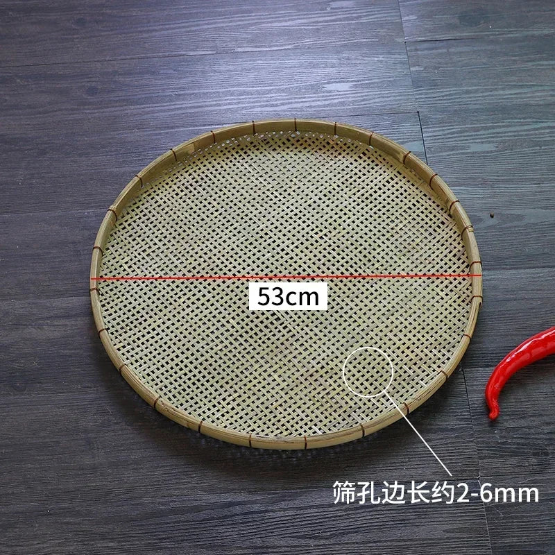 Bamboo Weaving Flat Perforated Sieve Dustpan Household Weaving Handmade Bamboo Products Bamboo Sieve porose roundness