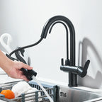 Black Purification Kitchen Faucets Pull Out Kitchen Water Filter Tap 3 Way Mixer Tap torneira para cozinha de parede Crane