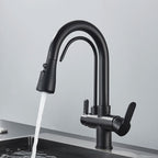 Black Purification Kitchen Faucets Pull Out Kitchen Water Filter Tap 3 Way Mixer Tap torneira para cozinha de parede Crane