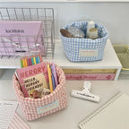 Ins Multi-function Storage Basket Foldable Large Capacity Home Decorate Cosmetic Sundry Fresh Lattice Quilted Desktop Organizer