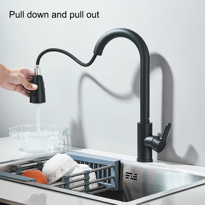 Wanmivezlo Kitchen Faucets Pull Out Kitchen Tap Cold Hot Water Tap Single Handle Mixer Tap Deck Mounted Crane Swivel Spray Tap