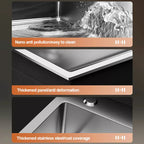 304 Stainless Steel Silver Kitchen Sink with Pull-Out Faucet Large Capacity Single Basin Bar Sinks Multifunction Washing Basins