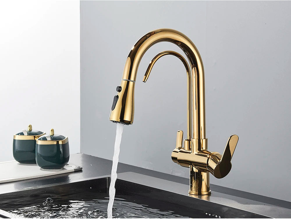 Black Purification Kitchen Faucets Pull Out Kitchen Water Filter Tap 3 Way Mixer Tap torneira para cozinha de parede Crane