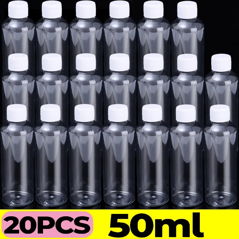 1/20PCS Refillable Bottle Empty Plastic Transparent Bottle with Screw Cap Portable Squeeze Sample Container 10/20/30/50/80/100ml