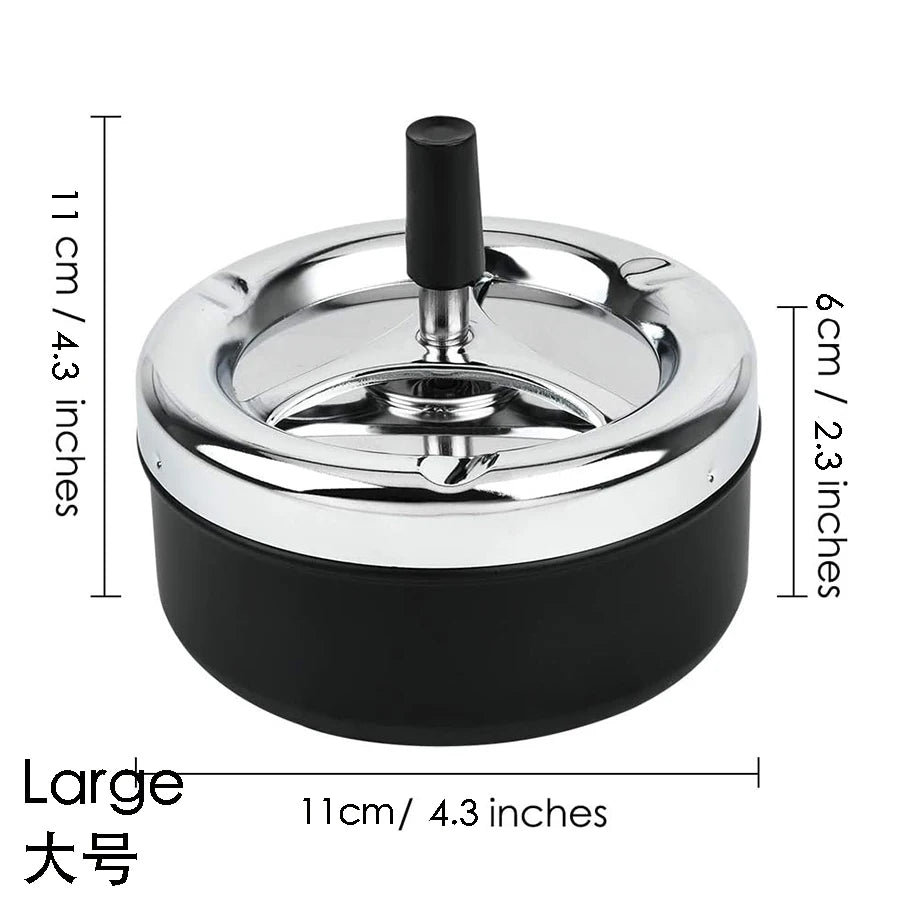 Round Push Down Spinning Metal Ashtray with Cigarette Cigar Smoking Smoke Ash Tray - Black