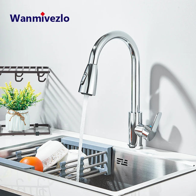 Wanmivezlo Kitchen Faucets Pull Out Kitchen Tap Cold Hot Water Tap Single Handle Mixer Tap Deck Mounted Crane Swivel Spray Tap Main Image