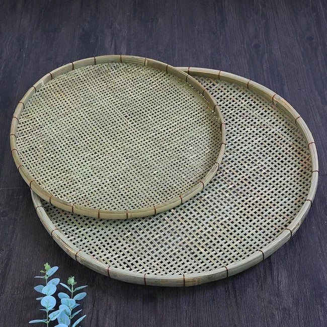 Bamboo Weaving Flat Perforated Sieve Dustpan Household Weaving Handmade Bamboo Products Bamboo Sieve porose roundness Main Image