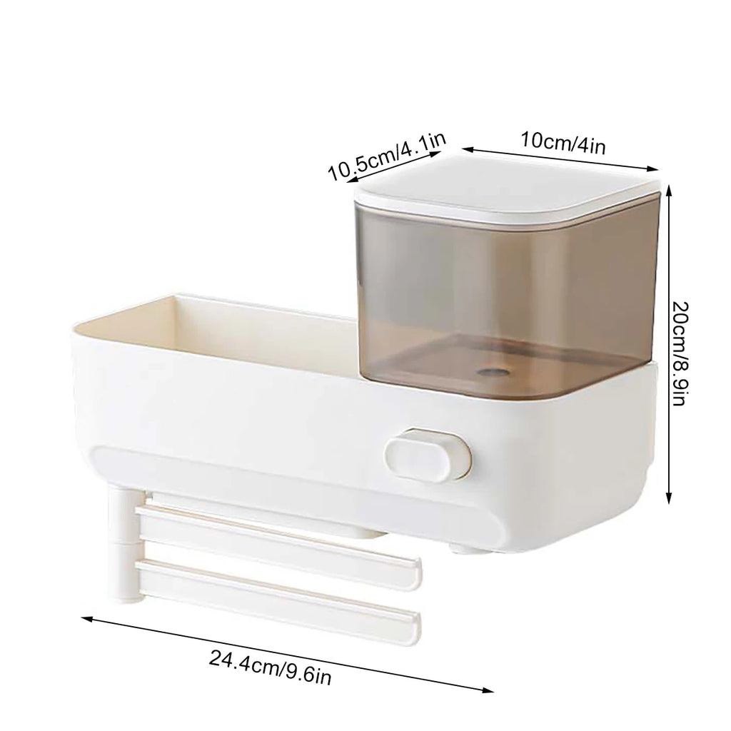 Wall Mounted Hand Soap Dispenser with Storage Case for Sponges Brushes Scrubber Holder Hand Dish Liquid Dispenser Towel Hanger