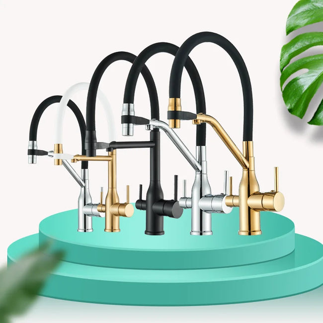 Kitchen Purified Water 2 Function Brass Cold and Hot Mix Faucet Black Flexible Water Pipe 360 Rotate Filtered Water Deck Install Main Image