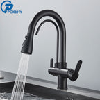 Black Purification Kitchen Faucets Pull Out Kitchen Water Filter Tap 3 Way Mixer Tap torneira para cozinha de parede Crane