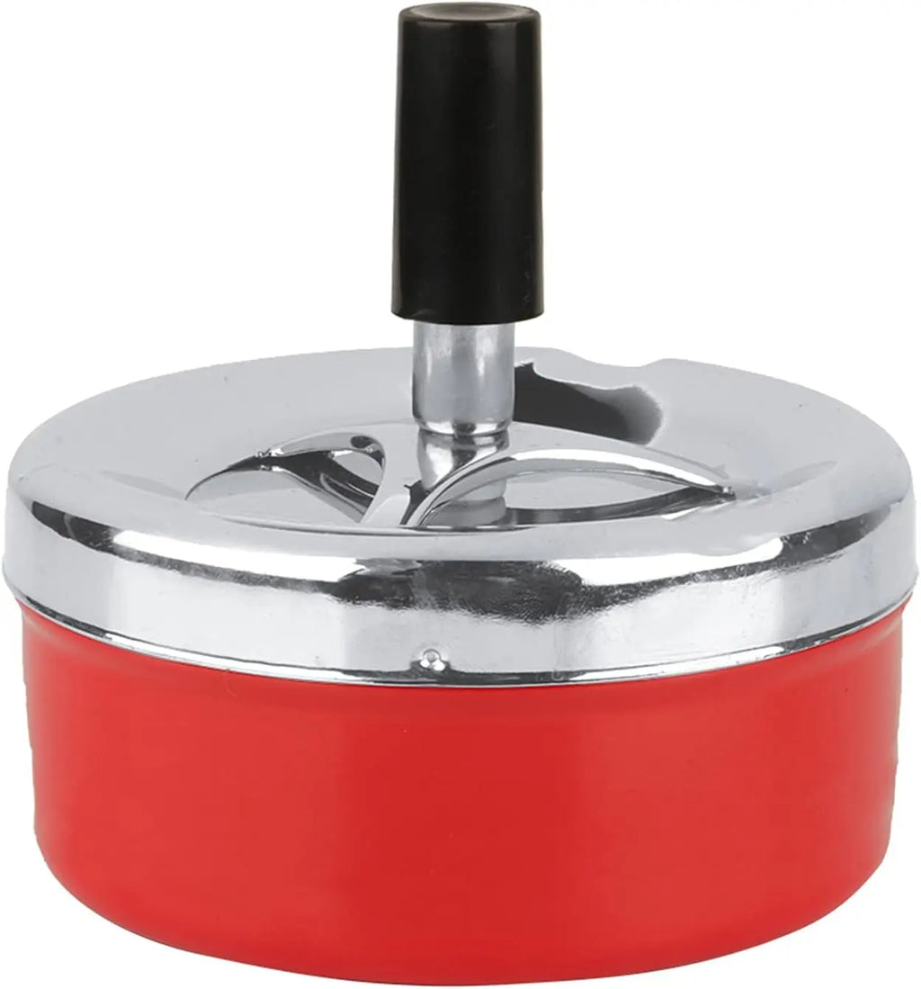 Round Push Down Spinning Metal Ashtray with Cigarette Cigar Smoking Smoke Ash Tray - Black