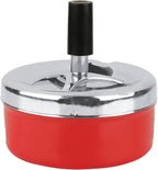 Round Push Down Spinning Metal Ashtray with Cigarette Cigar Smoking Smoke Ash Tray - Black