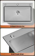 304 Stainless Steel Silver Kitchen Sink with Pull-Out Faucet Large Capacity Single Basin Bar Sinks Multifunction Washing Basins