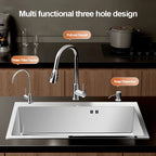304 Stainless Steel Silver Kitchen Sink with Pull-Out Faucet Large Capacity Single Basin Bar Sinks Multifunction Washing Basins