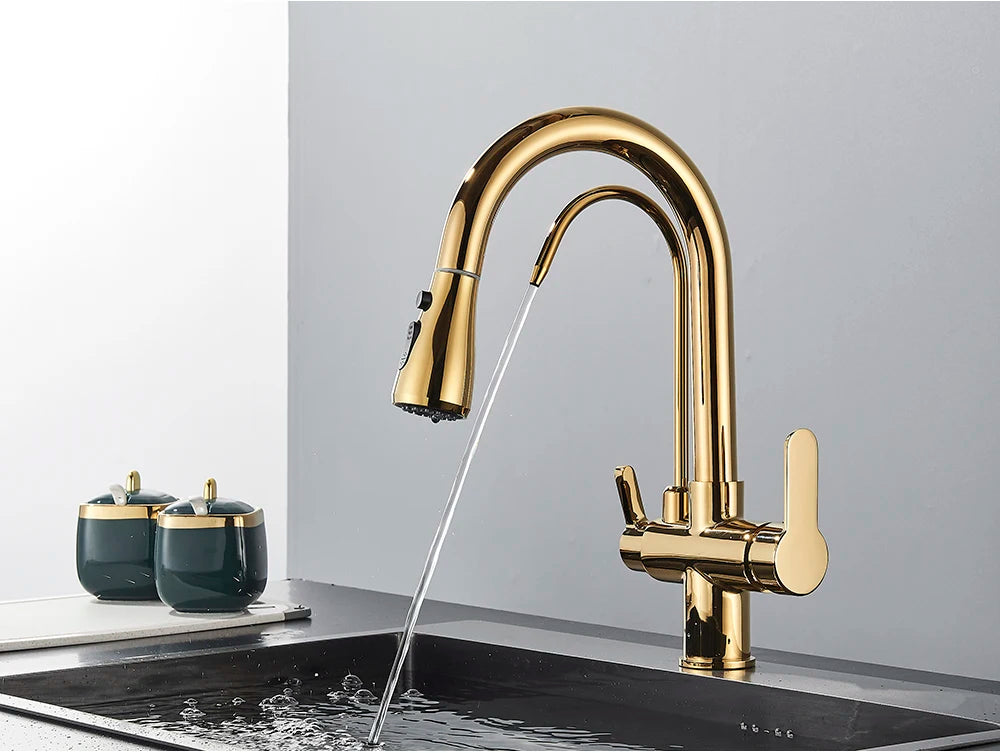 Black Purification Kitchen Faucets Pull Out Kitchen Water Filter Tap 3 Way Mixer Tap torneira para cozinha de parede Crane